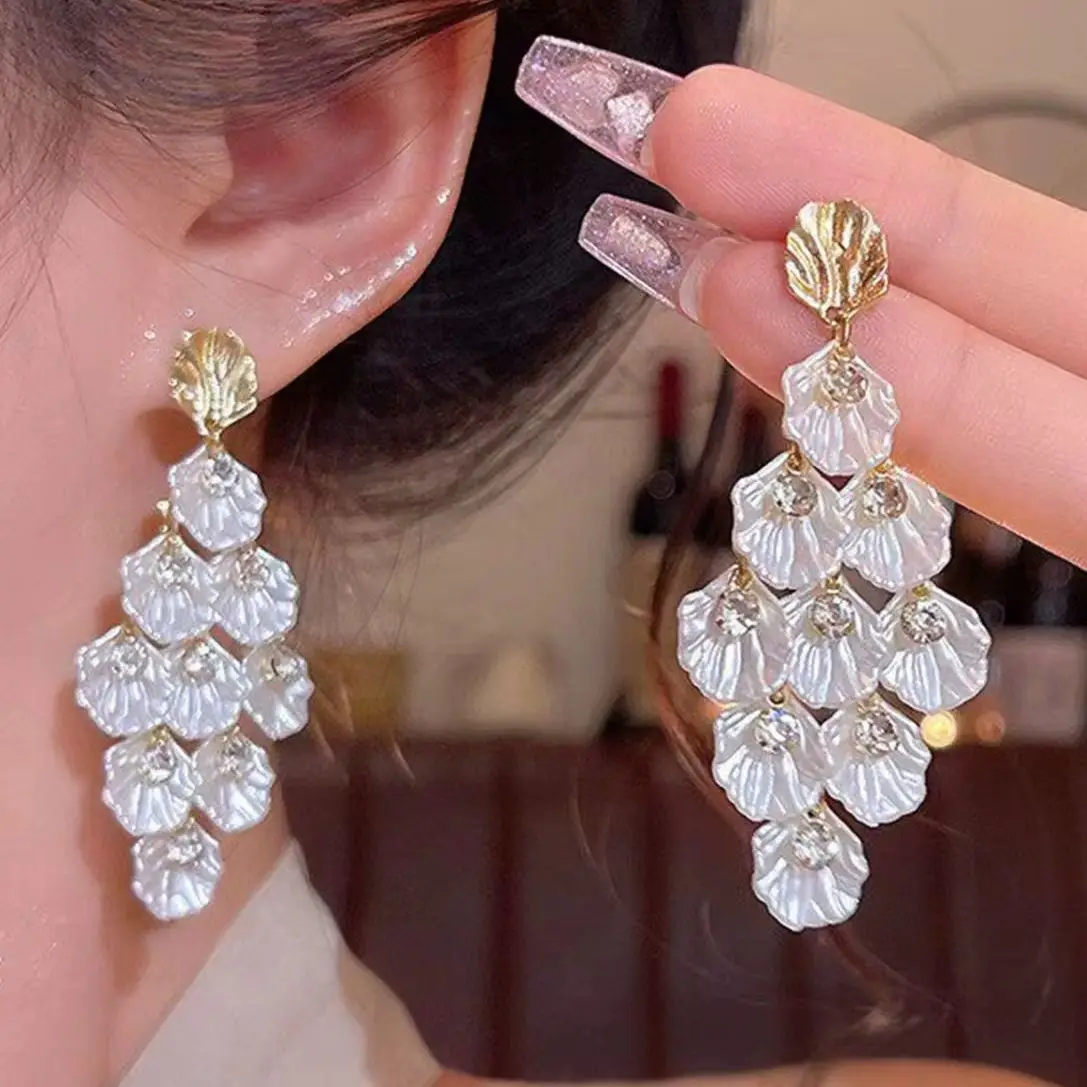 Dangling Multi Layer Petal Ear Ornaments 3D Shaped Tassel Drop Earrings Bright Accessory For Mature Style Outfit Women Jewelry