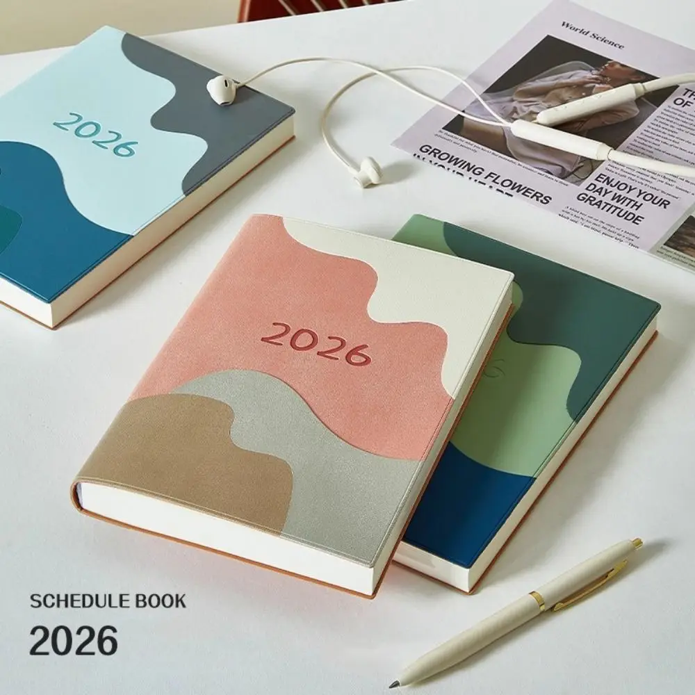 Buku Jadwal Portabel A5 2026 Motif Ombak Laut, Perencana Harian, Pengingat, Buku Kalender Daftar Tugas, Bahan PU Bertekstur, Perlengkapan Kantor