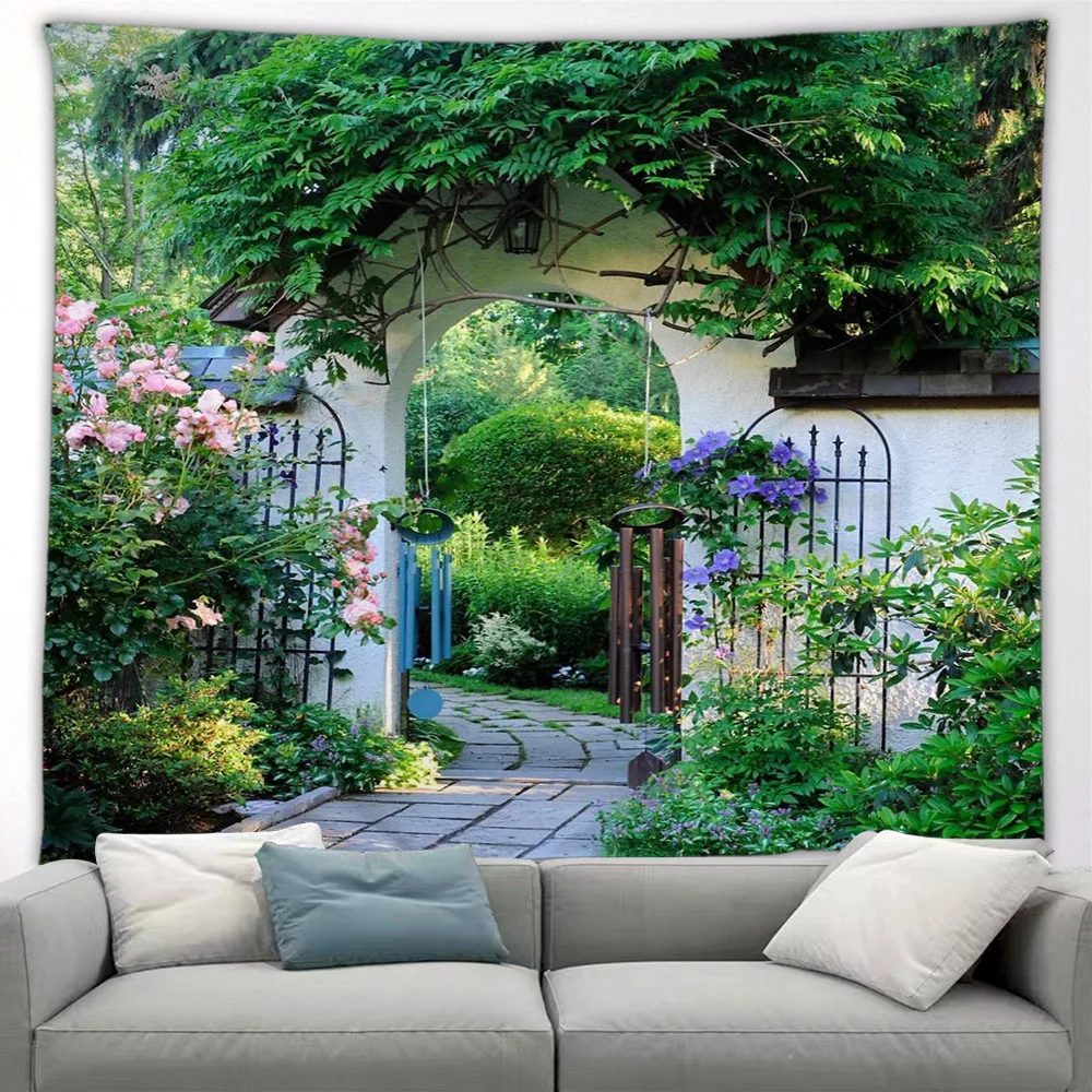 Outdoor Garden Poster Landscape Tapestry Street Plants Floral Landscape Living Room Bedroom Backdrop Picnic Mat Tablecloth Decor