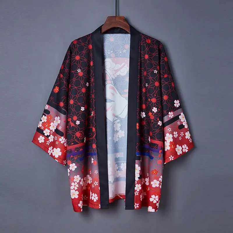 Kimono Man Japanese Clothes Yukata Male Samurai Costume Haori Obi Beach Men's Kimono Cardigan Japanese Streetwear Jacket