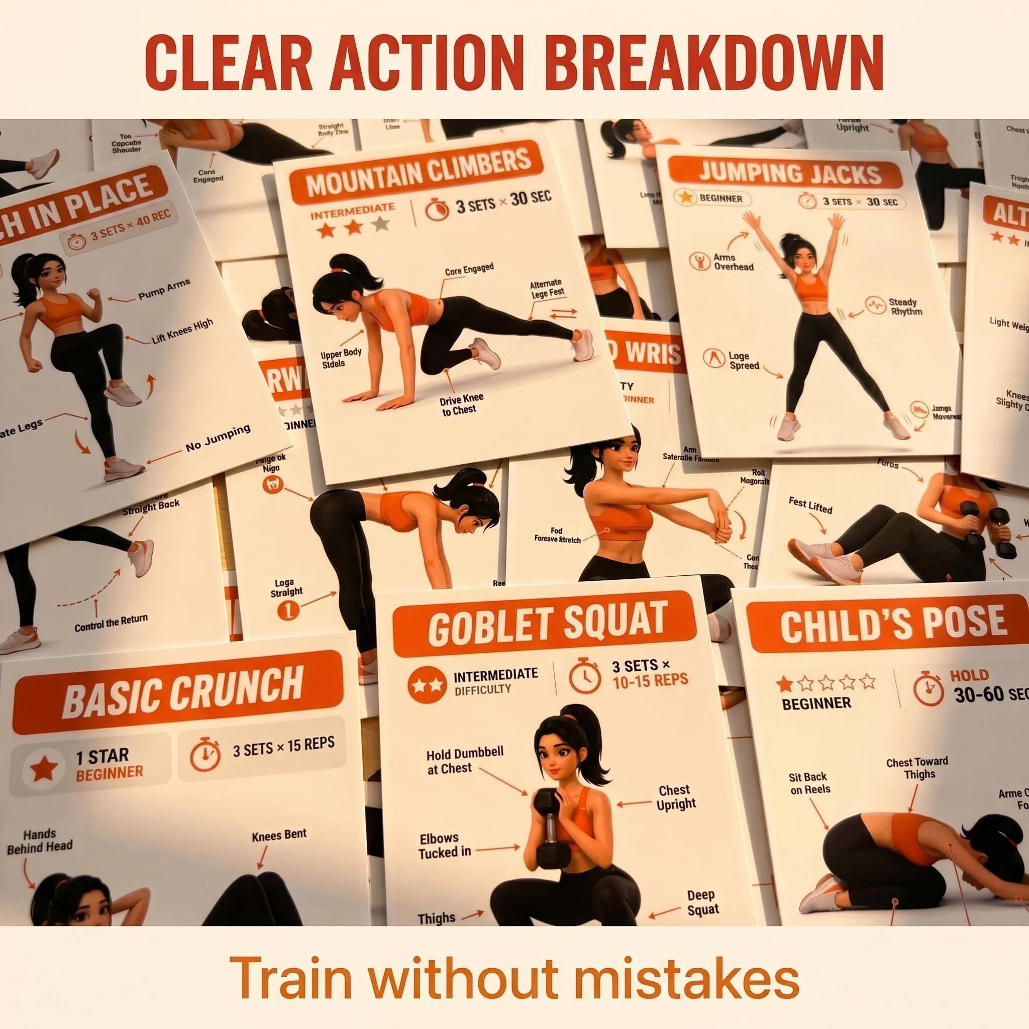Home Workout Fitness Exercise Guide Card Set description 6