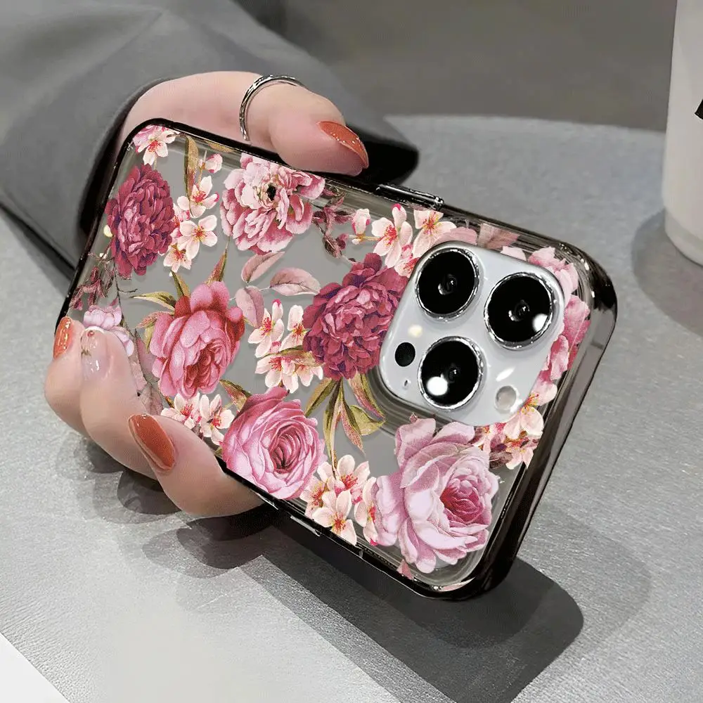 Transparent Peony Flower TPU Case for iPhone 16/15/14 Series