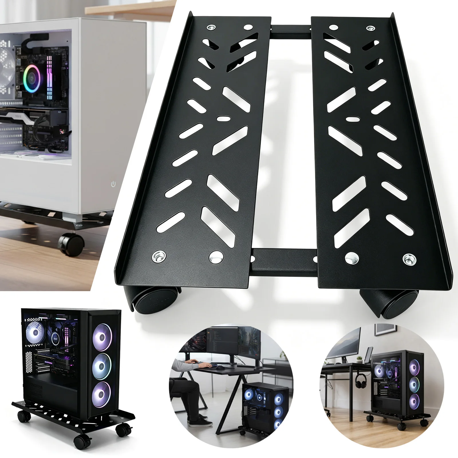 Support pour tour d'ordinateur, support mobile pour CPU sur roulettes, support multifonctionnel coulissant pour ordinateur de bureau, organisation de bureau