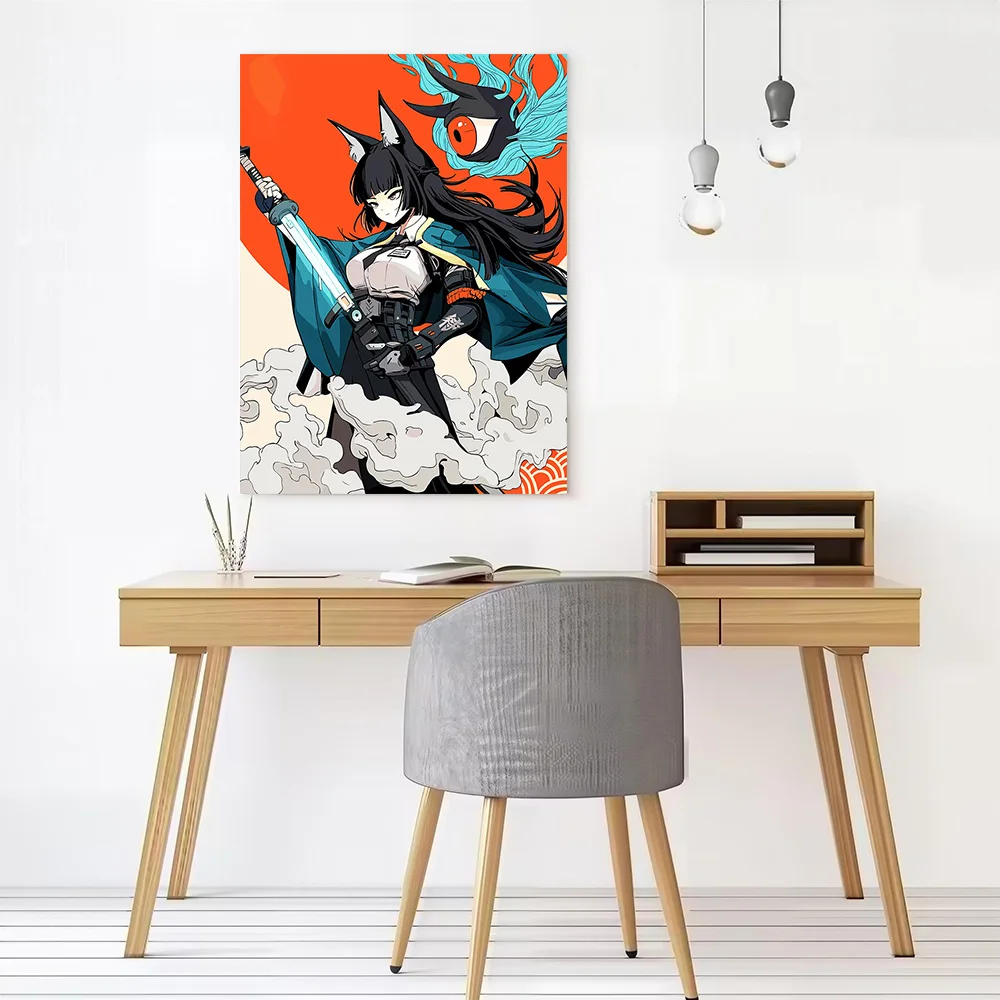 Anime Girl With Sword and Eyeball Monster Canvas Poster Wall Art Customizable High Quality Printed Picture for Bedroom Painting
