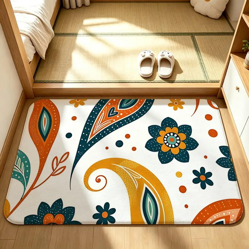 Bohemian style Floor Mat Bedroom Carpet, Bathroom Foot Mat, Doormat, Non-Slip Absorbent Multi-Use
