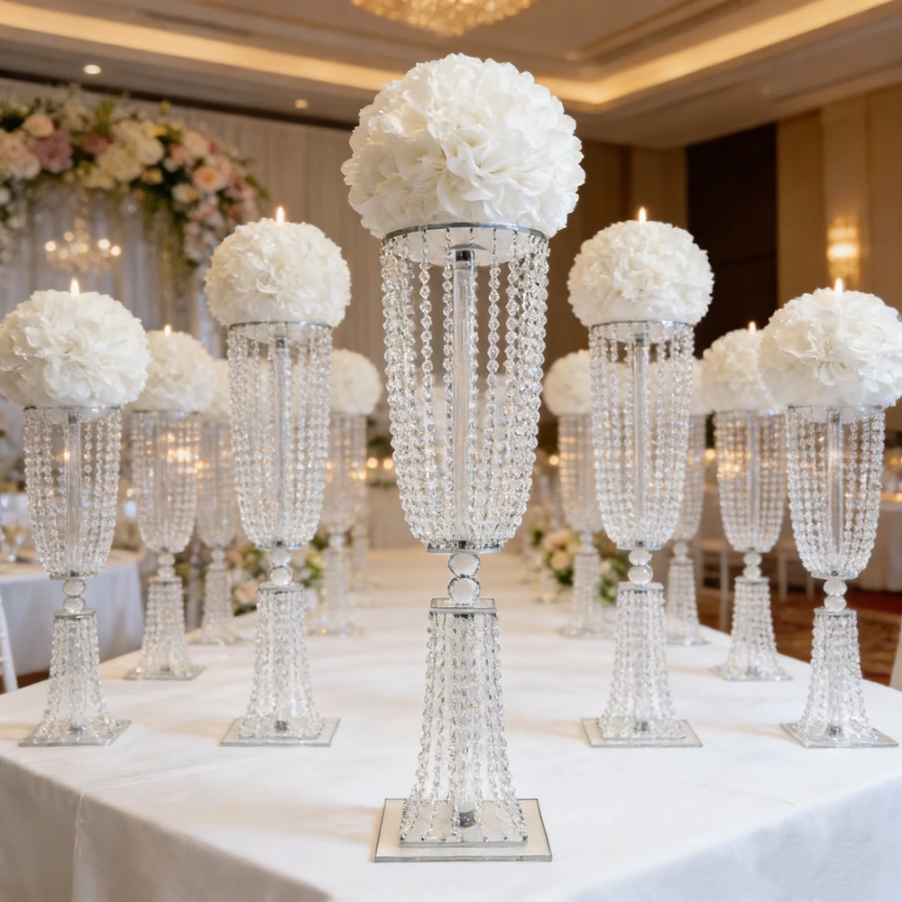 90cm 5-10pcs heavy duty glass Windproof Wind Lamp Wedding flower stand Centerpieces Tea Light Glass Shades Crystal Candle Holder