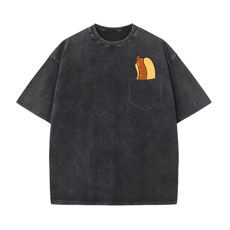

Hotdog In A Pocket Love Hotdog Pocket Hot Dog Pure Cotton T-shirt For Man Oversized Art Graphic Clothing Printed