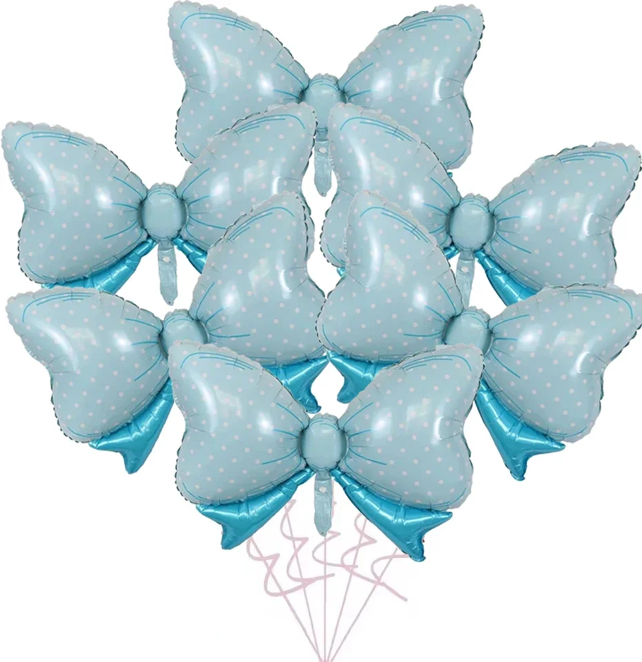 6-teiliges Rosa-Blaues Schleifenballon-Set, Niedliche Schleifenfolienballons für Geschlechtsoffenbarung, Babyparty, Geburtstagsdekoration – Detail 1