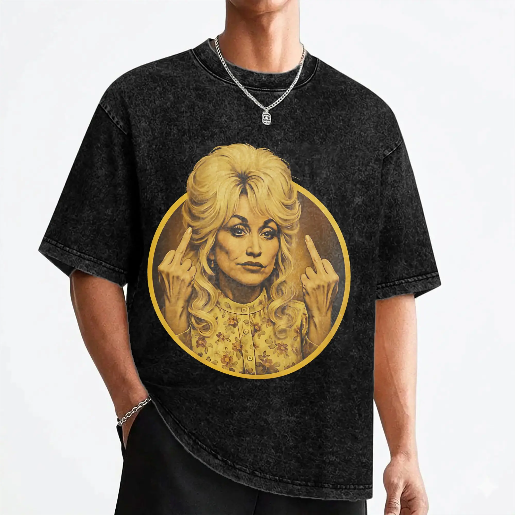 Singer D-Dolly Parton T Shirt Washed Short Sleeve Street T-Shirts  Vintage for Men Women Streetwear Summer Tee Shirt