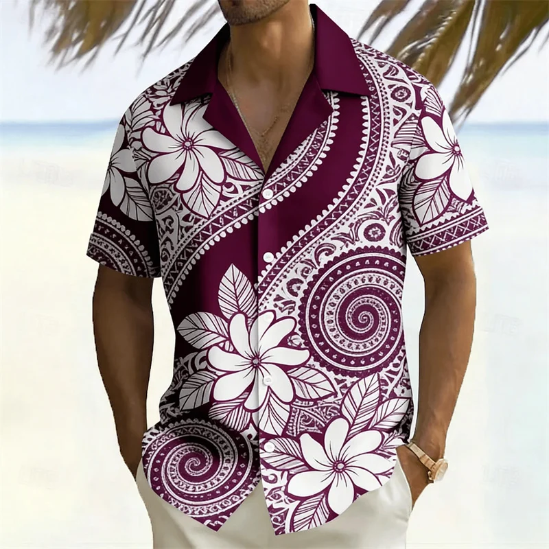 Men's Summer Hawaiian Style Short-Sleeve Shirt, Fashionable Tribal Totem Print Vacation Shirt, Casual Men's Top, Sizes XS-6XL