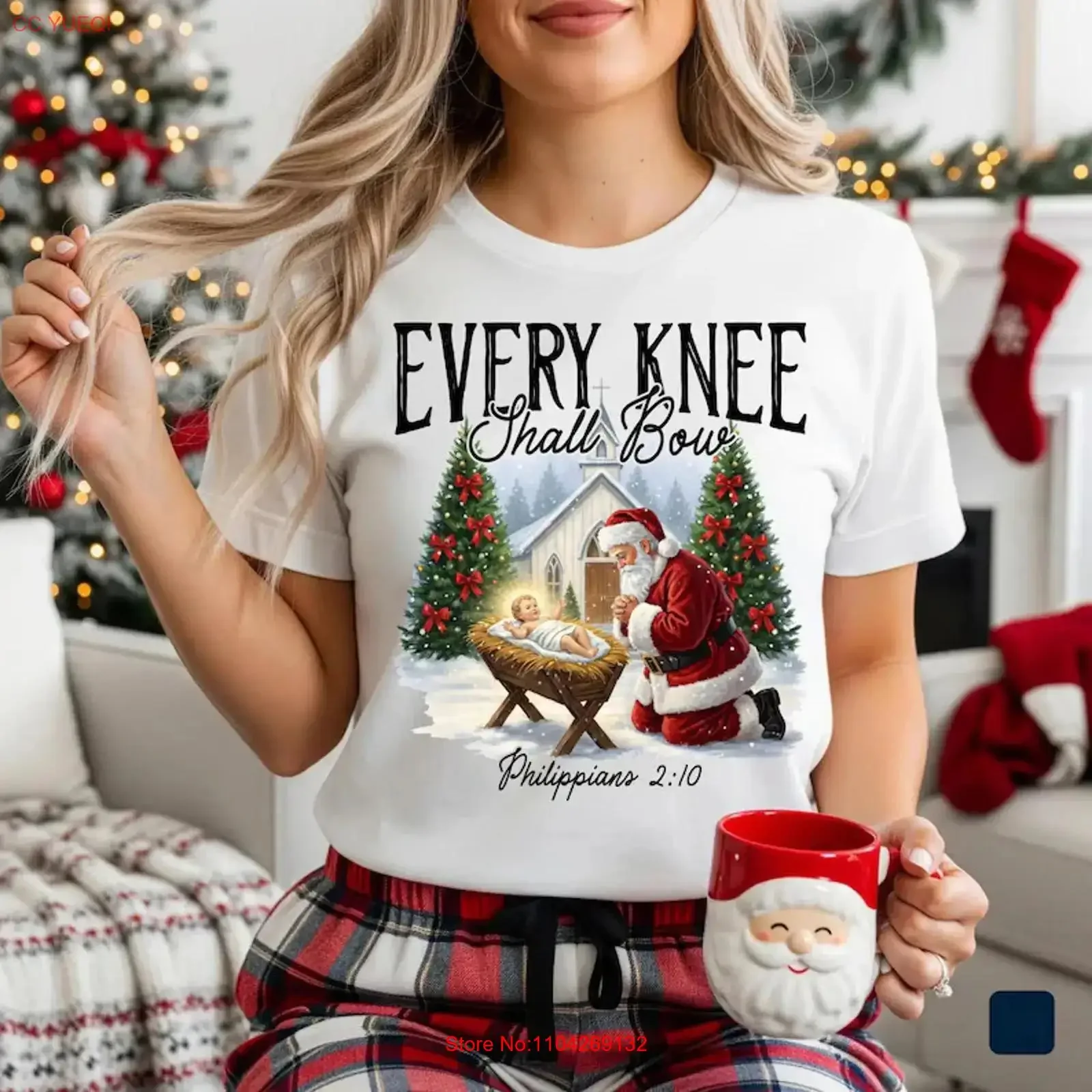 Every Knee Shall Bow T Shirt Nativity Scene Religious Christmas vintage Washed streetwear Casual Comfortable Soft homme Stylish