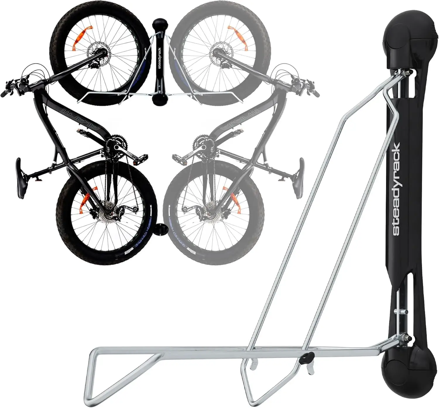 Vertical Wall Mount Bike Rack for Fat Tires - Heavy-Duty Steel, Space-Saving Pivot Design for Indoor Garage or Home Use