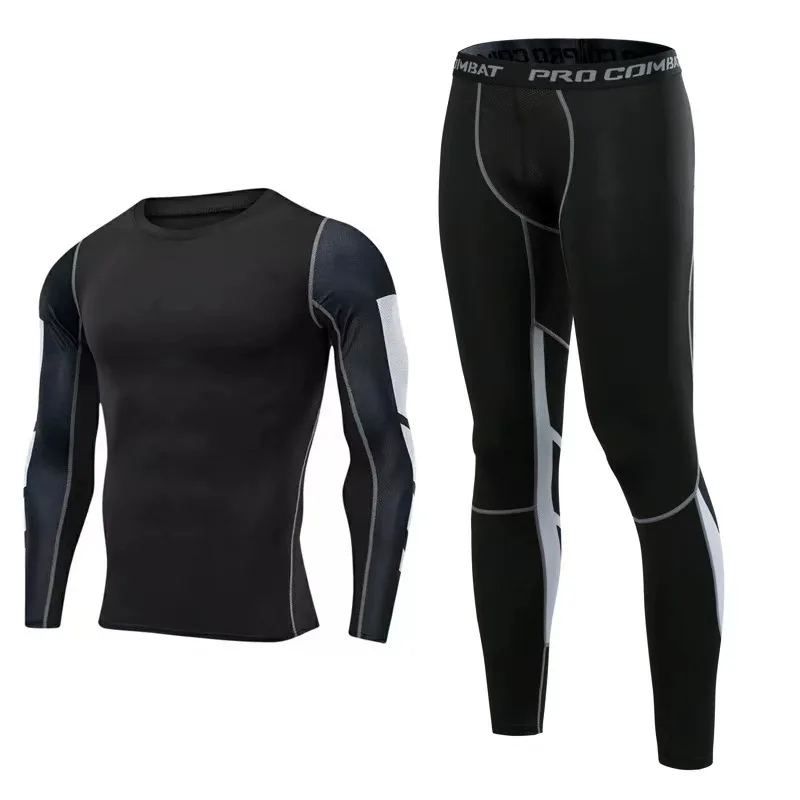 

Men's Set Outfit Quick-drying Breathable Tight Sports Compressed Football Basketball Running High Elastic Fitness Clothing