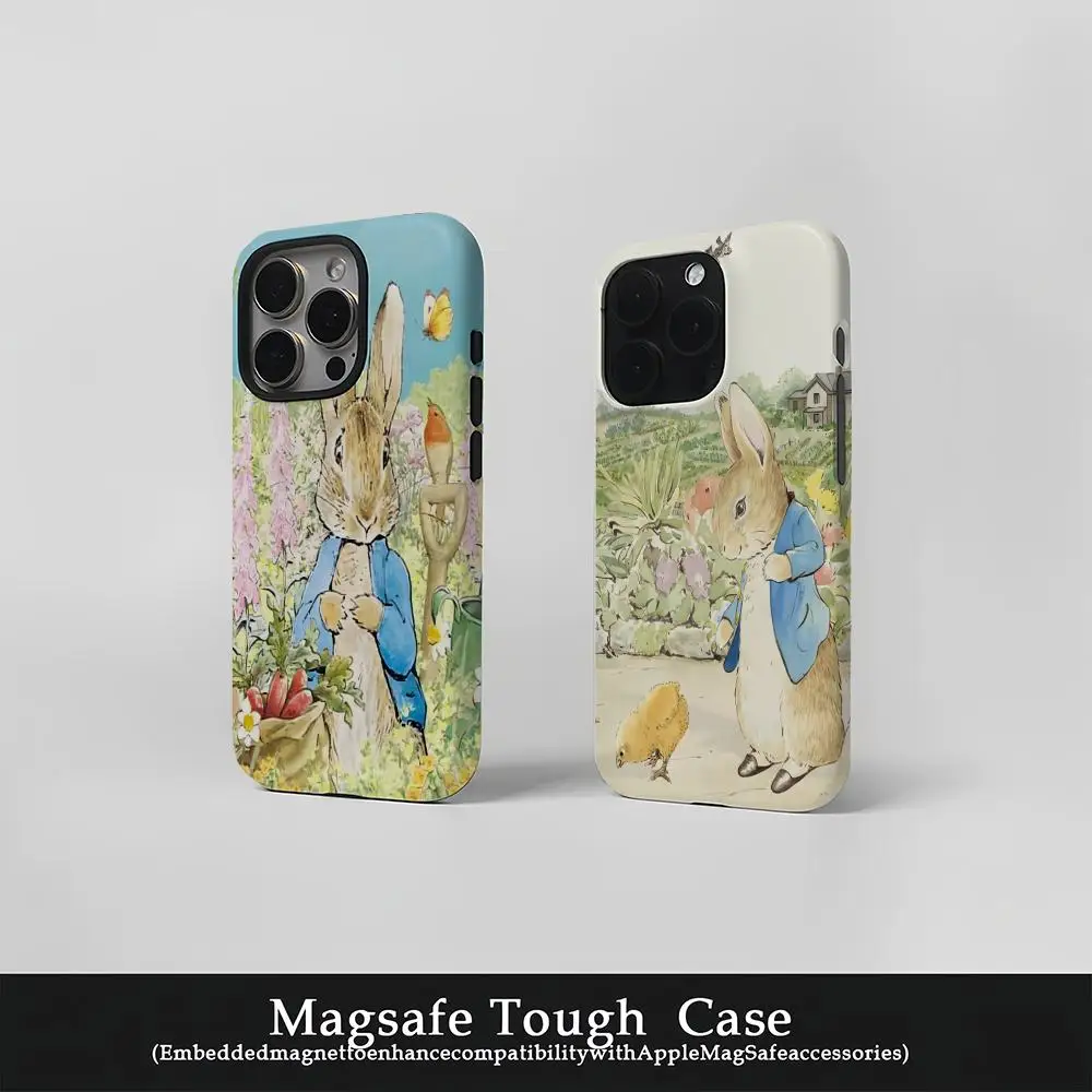 

Drawn P-Peters Rabbit Phone Case Film Korean INS for iPhone 16 15 14 13 12 11 Pro Max Plus Luxury Magnetic Double-layer Cover