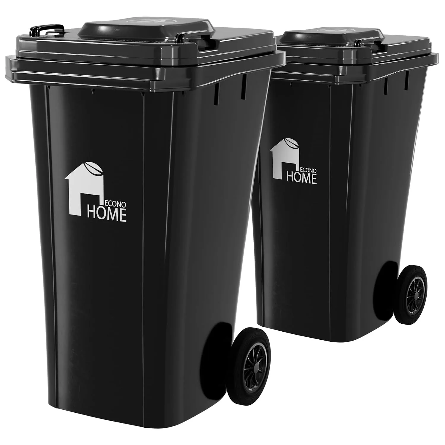 Outdoor Garbage Can with Lid - 32 Gallon Trash Can for Backyard, Deck, Garage - Dual Wheels, Extra Heavy-Duty, Durable Handle - Versatile Home & Commercial Storage Container - Black, 2-Pack