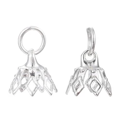 10개 꽃꽂이 도금 황동 펜던트 보석 실버 색상 도금 8x8mm 구멍: 3mm
