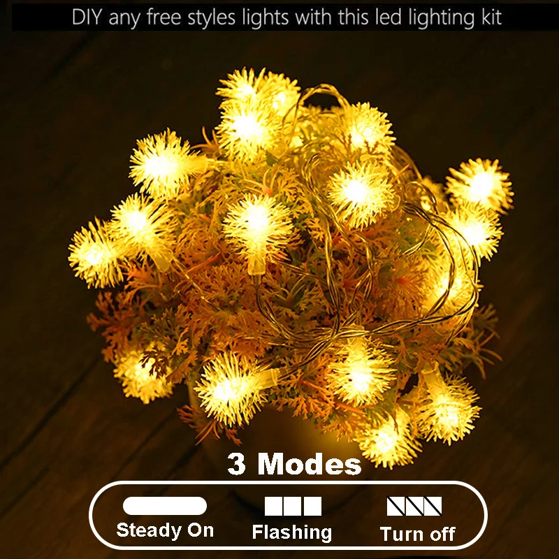 LED Furry Snowball String Lights Warm White dandelion String Lights for Wedding Valentine's Day Party indoor Decoration