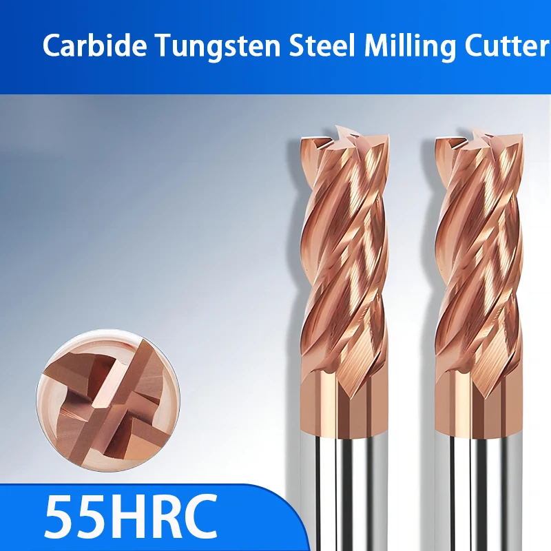 HRC55 tungsten steel milling cutter 4Flutes  steel straight shank coated flat bottom end mill CNC machining center CNC tool