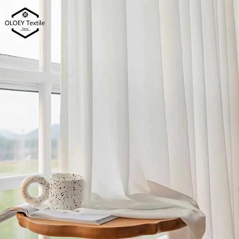 

Thick Dense Soft Tulle Silk Like Cream White Sheer Curtains for Living Room Bedroom Window Voiles S Folds Kitchen Drapes
