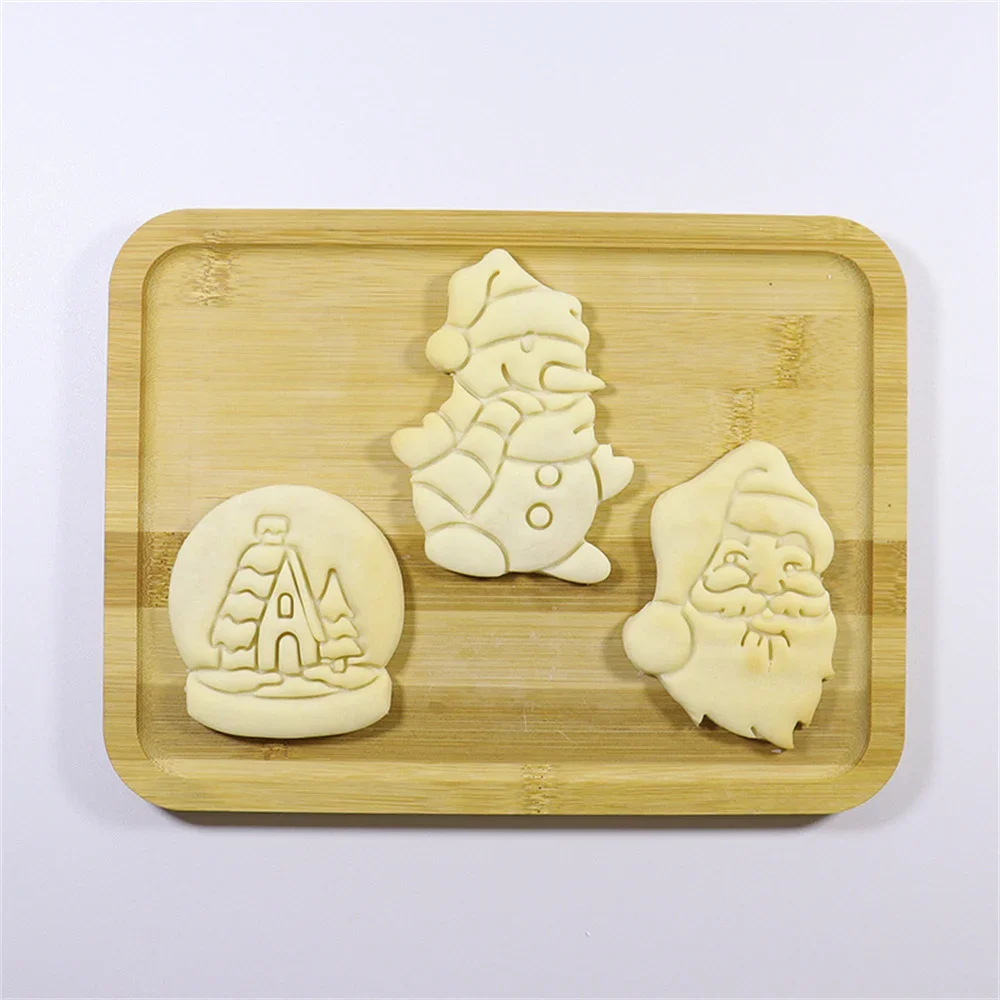 Christmas Cookie Cutters Santa Claus Snowman Snowball Plastic Cookie Mold Biscuit Stamp Christmas Kitchen DIY Baking Supplies