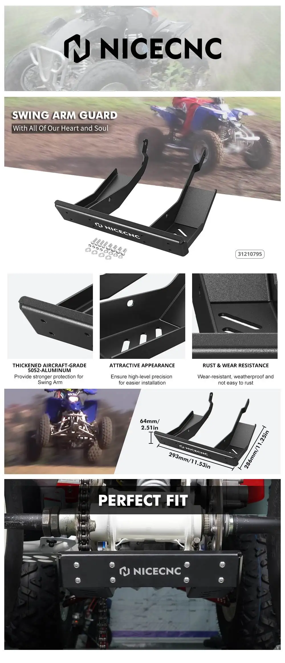 NICECNC Schwingarm-Schutz für Yamaha Blaster 200 YFS200 1988-2006, Aluminium, Quad-ATV-Zubehör, 2XJ-2219X-00-00 – Detail 1