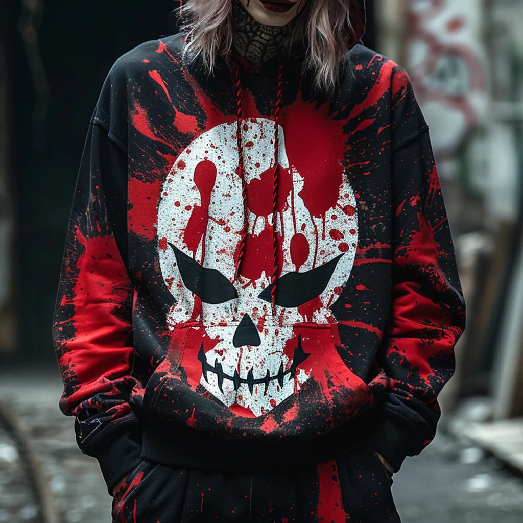 2024Large size sweatshirt Halloween clown print Gothic pullover sweatshirt men's long sleeved winter pullover hooded sweatshirt