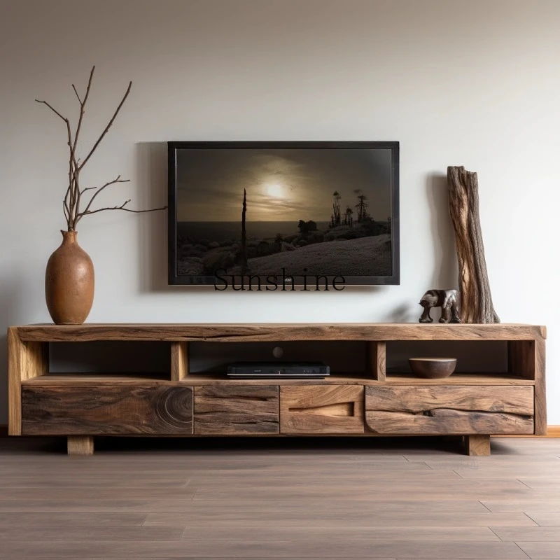 Wabi Sandy Wind Solid Wood TV Cabinet Retro Wind Storage Cabinet Homestay Simple Design Customizable