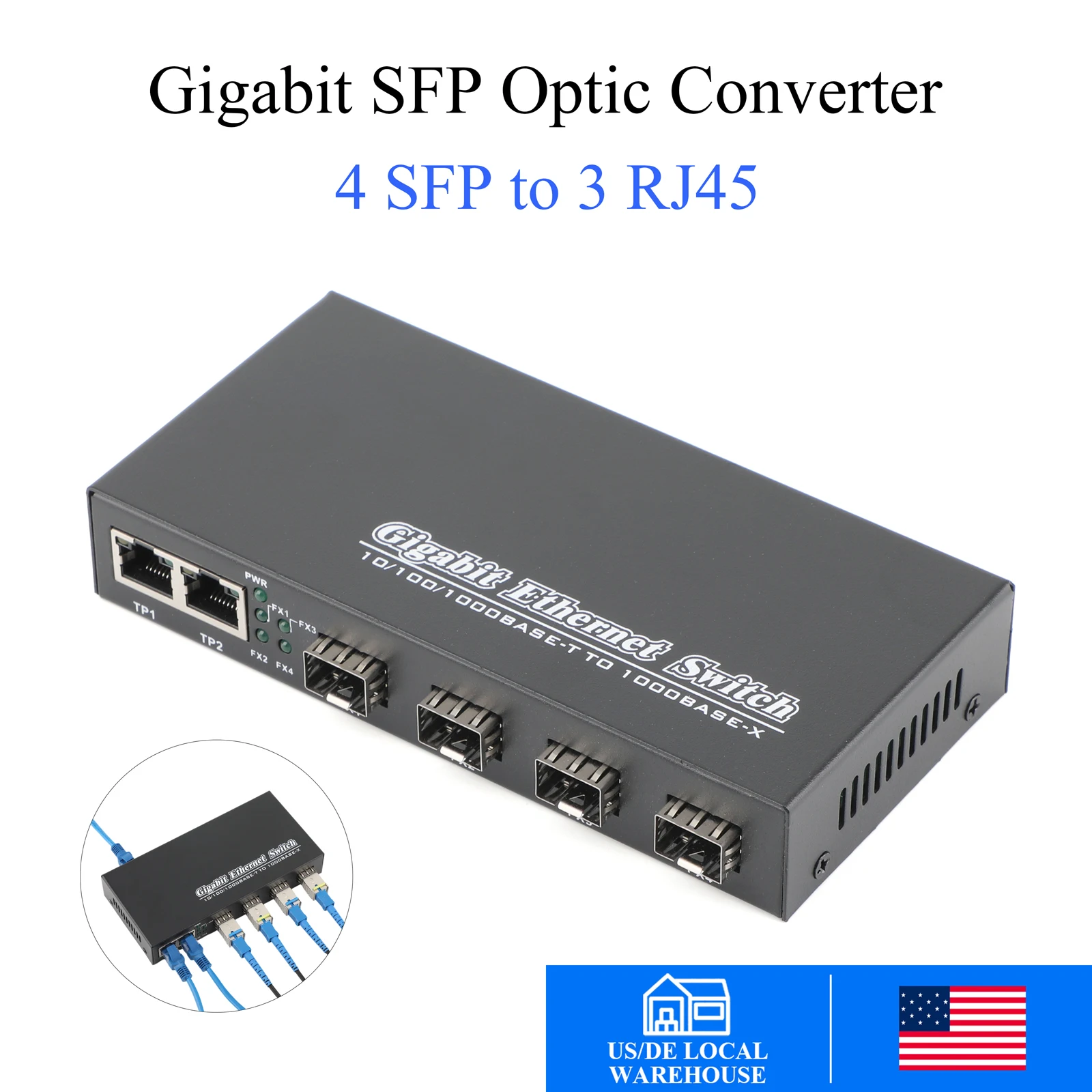 

Оптоволоконный медиаконвертер Gigabit SFP (1 шт.) с 4 портами SFP и 3 портами RJ45, трансивер 10/100/1000 Мбит/с