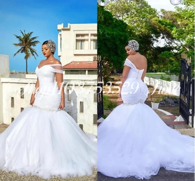 Plus Size Mermaid Wedding Dress 2025 Africa One Shoulder Pleated Beaded Sexy Backless Chapel Train Customised robe de mariée