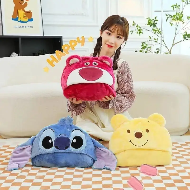 Disney Lotso Winnie the Pooh Stitch Cute Creative Cartoon Pattern Print Fashion Cloak Cape Air Conditioner Nap Hooded Blanket