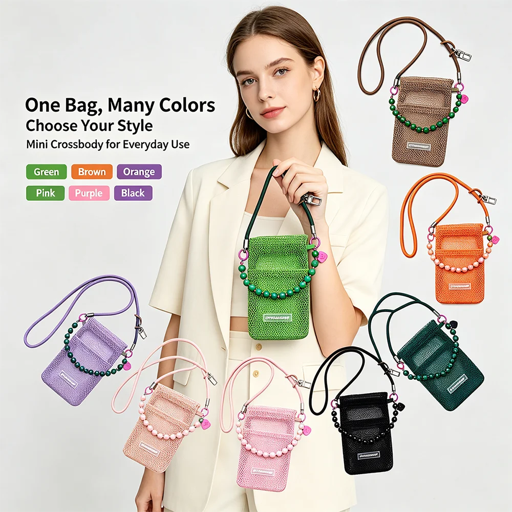 Colorful Braided Strap Mesh Crossbody Bag Small Size Lightweight Mini Phone Bag Candy Color Portable Mobile Phone Pouch view 2