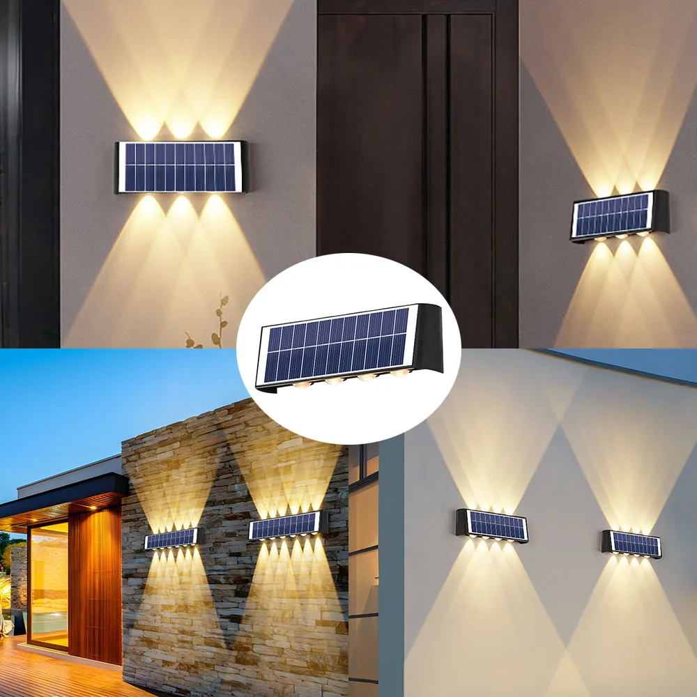 LED Solar Wall Lamp Outdoor Waterproof Solar Powered Light UP and Down Illuminate Home Garden Porch Yard Decoration