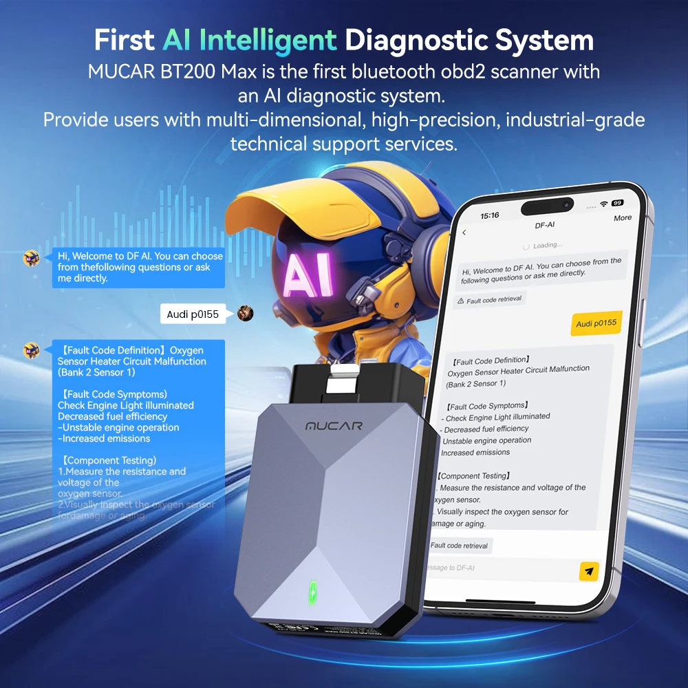 MUCAR BT200 MAX CAN FD OBD2 Scanner 15 Resets AI Car Diagnostic Tools All System Auto Scan Bi-Directional Control Free Update