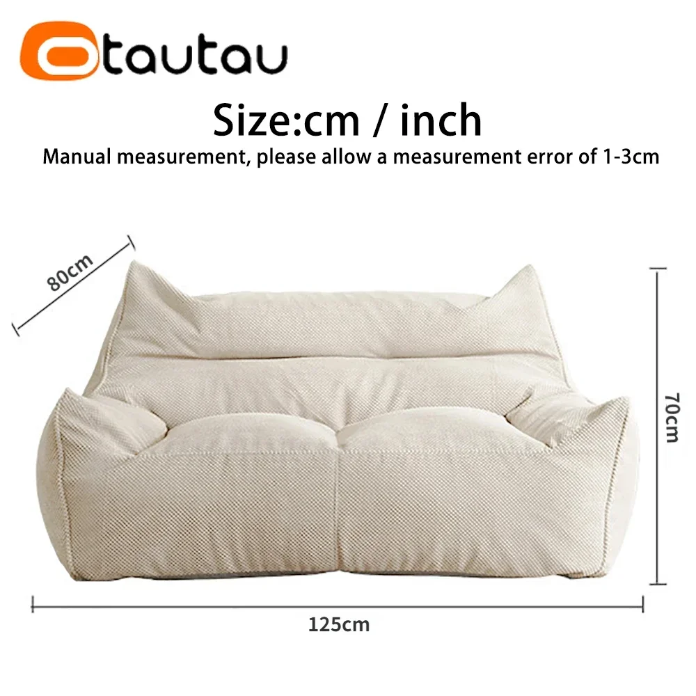 OTAUTAU Soft Waffle 1-2 Seat Bean Bag Couch Cover Set Without Filler Beanbag Armchair Lazy Sofa Bed Lounger Ottoman Stool SF182