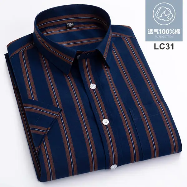 2026 Summer Cotton Plaid Short Sleeve Shirts For Men Plus Size Regular Fit Classic Young  England  Style Shirts Man\'s Clothing