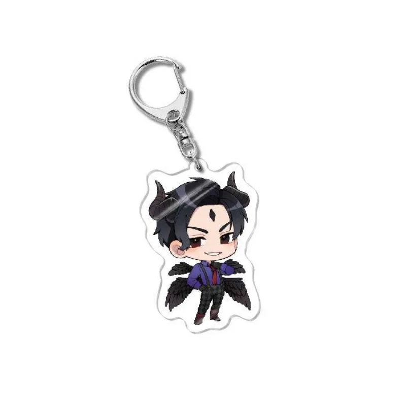 Obey Me! Women Men Anime Keychain Asmodeus Lucifer Mrmon Leviathan Figures Acrylic Bag Keyring Jewelry Accessories Gift Cartoon