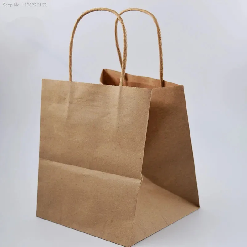 30pcs 150*150*170mm White/Natural Kraft Paper Square Bag Wide Bottom Takeout Packaging Pouch Food Packing Paper Bag with Handle