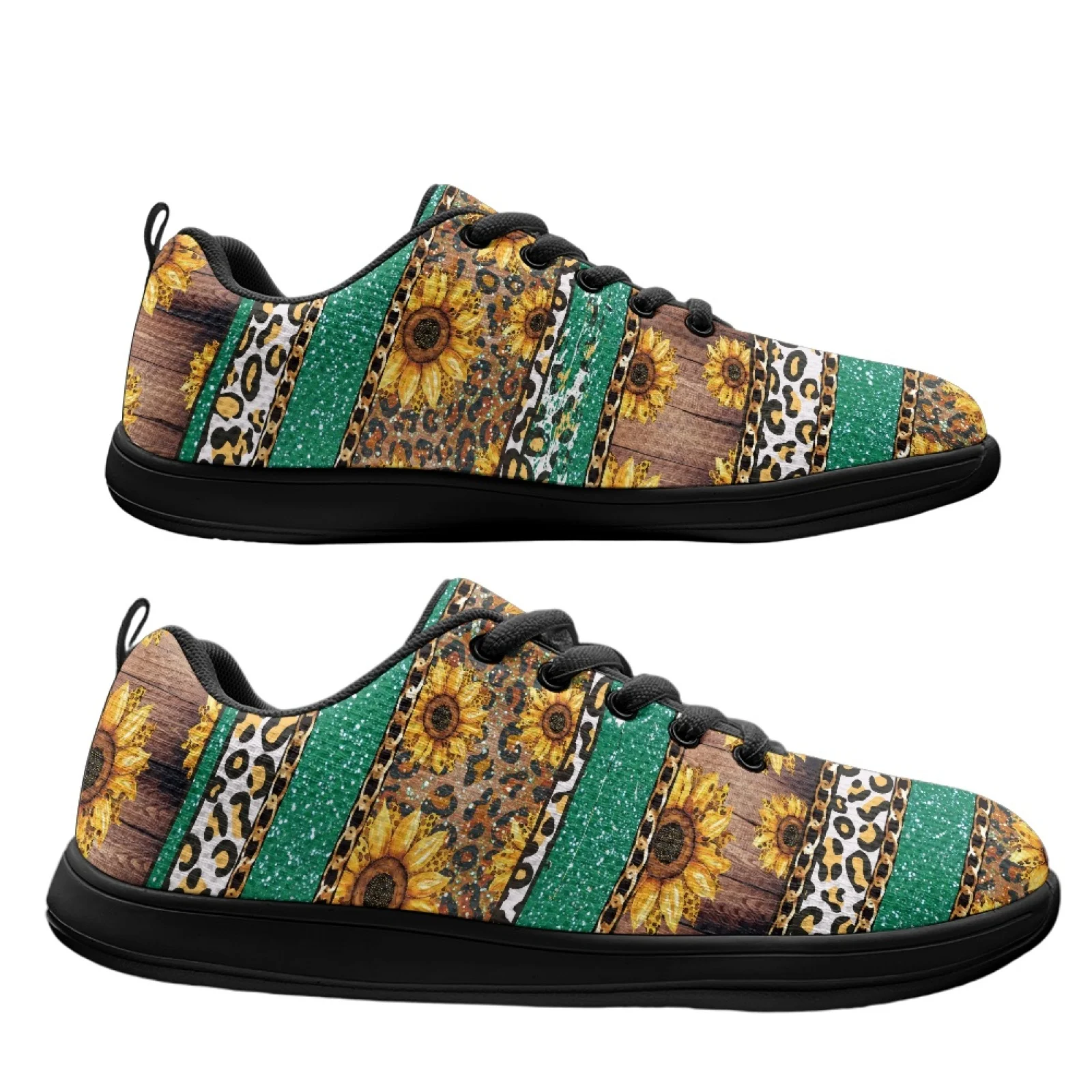 PENSTROLL Sunflower Leopard Mens Walking Shoes Mesh & EVA Low-Top Sneakers Comfortable Barefoot Shoes for Running