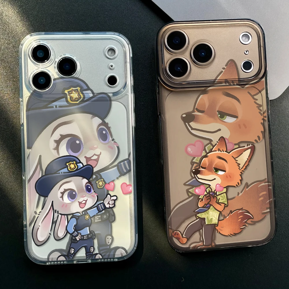 Disney Judy Nick Wilde Paar-Handyhülle für iPhone 17 16 15 14 13 12 11 PROMAX Silikon Transparente TPU Soft Shell Hülle