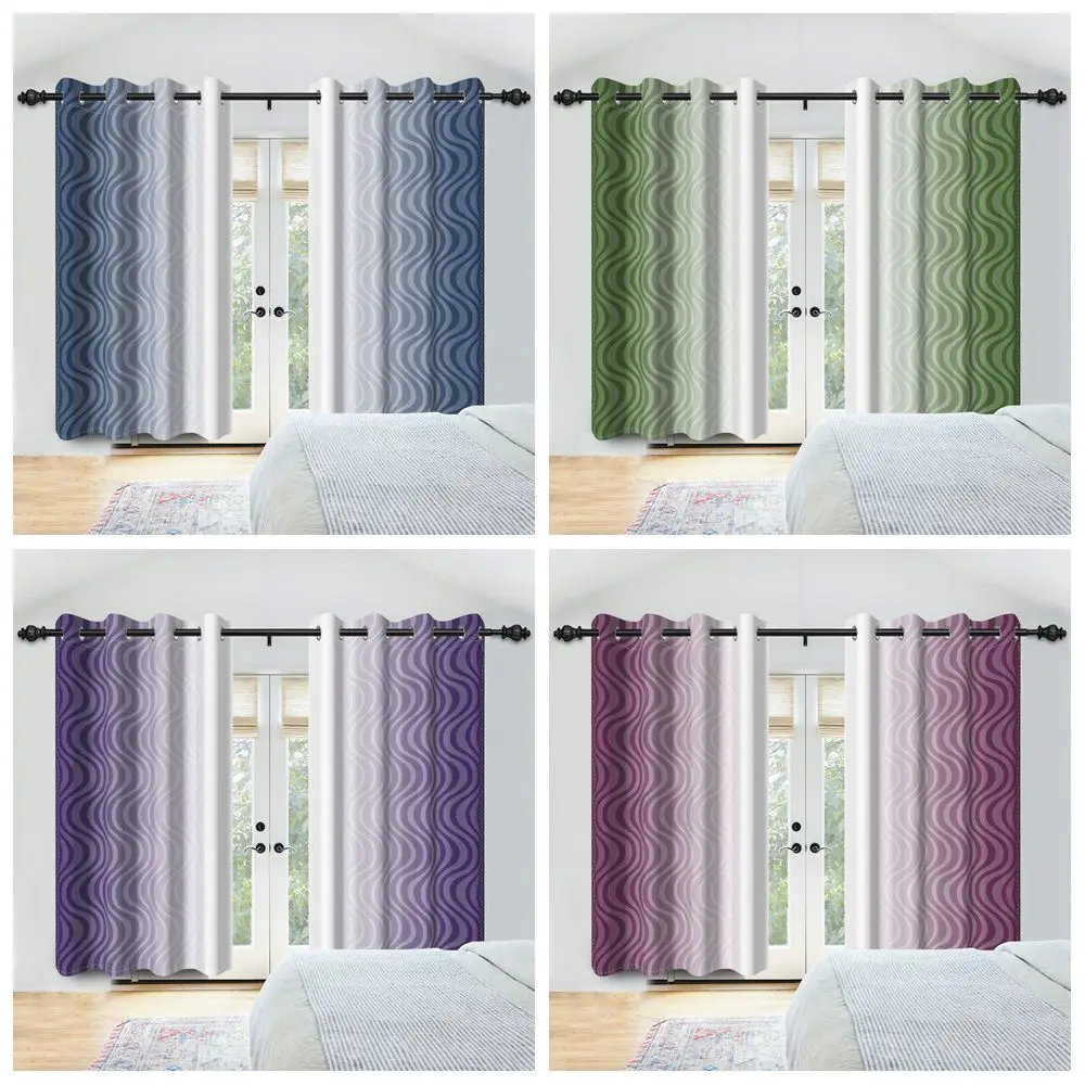 

Abstract Striped Solid Color Curtains Living Room Bedroom Darkening Home Window Decor Thermal Insulated Grommet Blackout Drapes