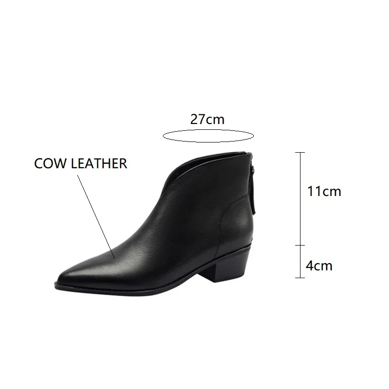 New Women Genuine Leather Ankle Boots Pointed Toe Chunky Heel Boots for Women Winter Fashion Short Boots Concise Women Boots