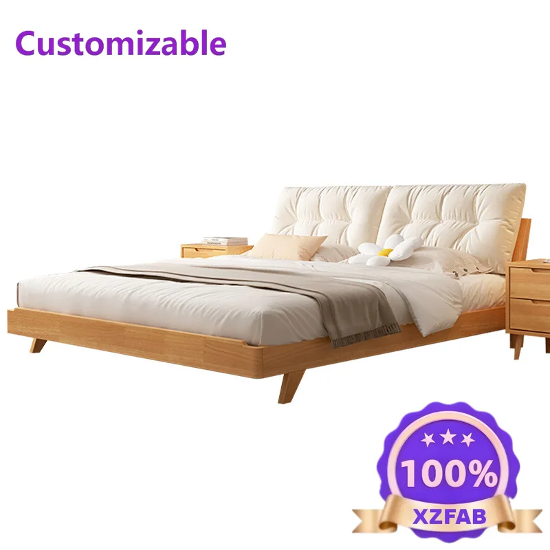 Factory Direct 2026 Factory direct sales Nordic style e****my light luxury solid wood bed modern simple European rubber wood