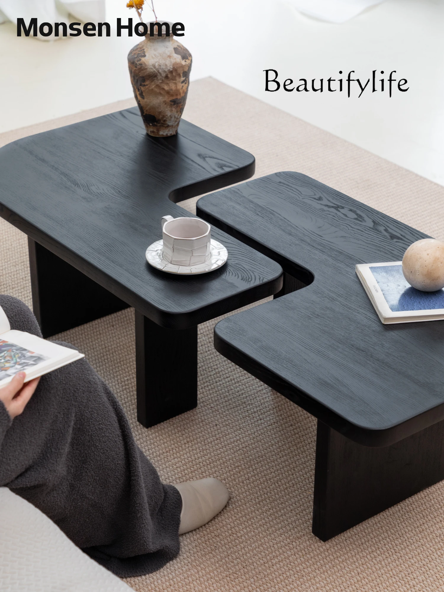 Black Shaped Coffee Table Living Room Irregular Solid Wood Size Combination Creative Designer Coffee Table