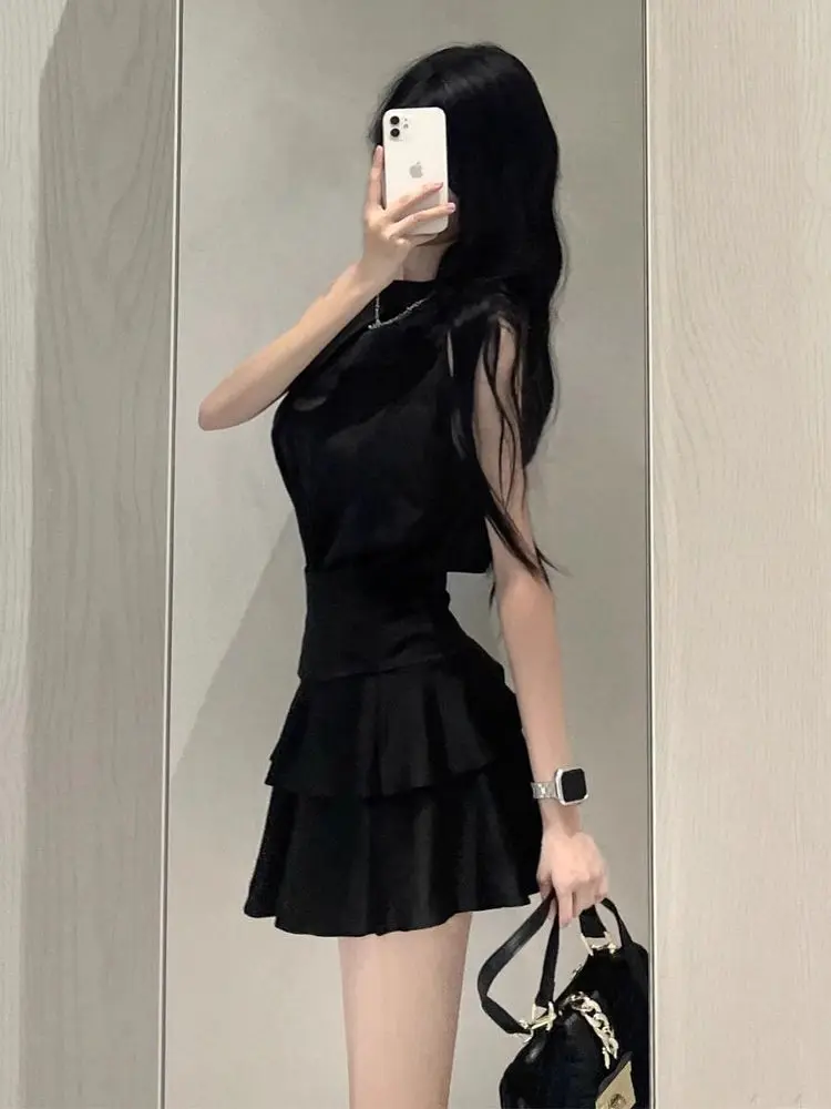 طقم تنورة صيفية رغبة نقية أنيقة حلوة وحارة، تنورة معلقة على شكل حرف O، طقم مكون من قطعتين