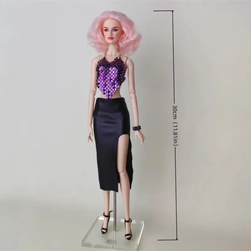 

Одежда для куклы-супермодели 1/6: металлический корсет, фиолетовый жилет с пайетками, топ для куклы FR 30 см, повседневный наряд в стиле Spice Girls