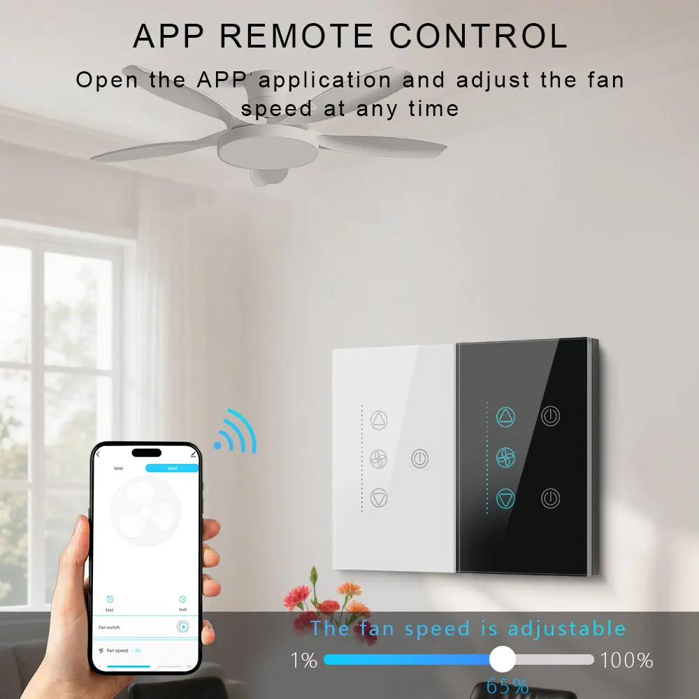 WiFi Smart Switch for Ceiling Fan Light US Standard Remote Control via APP Work with Alexa/Google White/Black