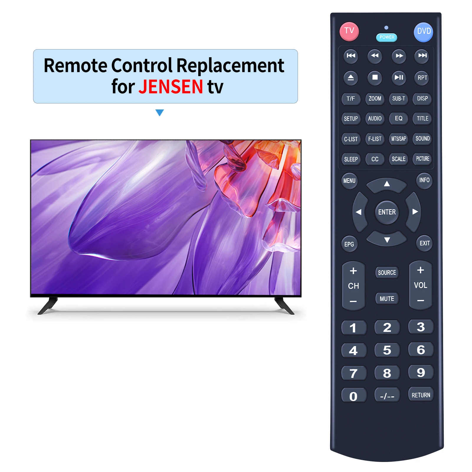 Remote for JENSEN JE3215 JTV2815DC JTV19DC JTV1917DVDC JE5015 JE1911 JE2412 JE2414 JE2417 JE2814 JE2815 JE3208 JE3217 LED TV