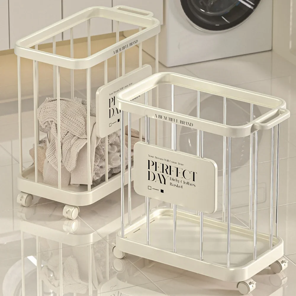 Household Large Capacity Clothes Storage Basket with Pulley Laundry Basket Toilet Bathroom Multi-functional Storage Organizer