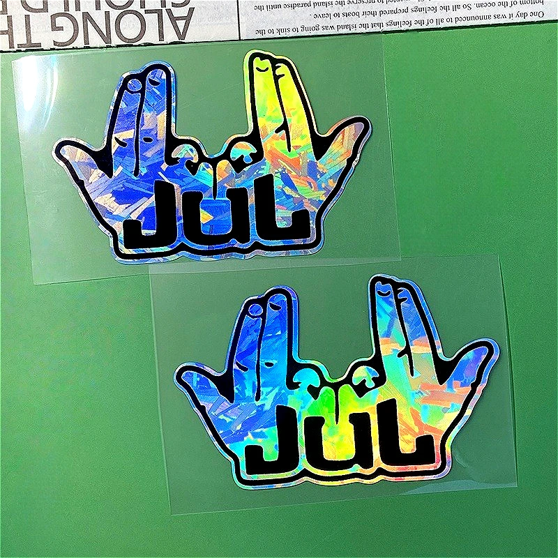 

2PC 2025 New Funny JUL Finger Motorcycle Stickers Waterproof for Motorbike Bike Helmet DIY Scooter Fuel Tank Fairing Vinyl Decal