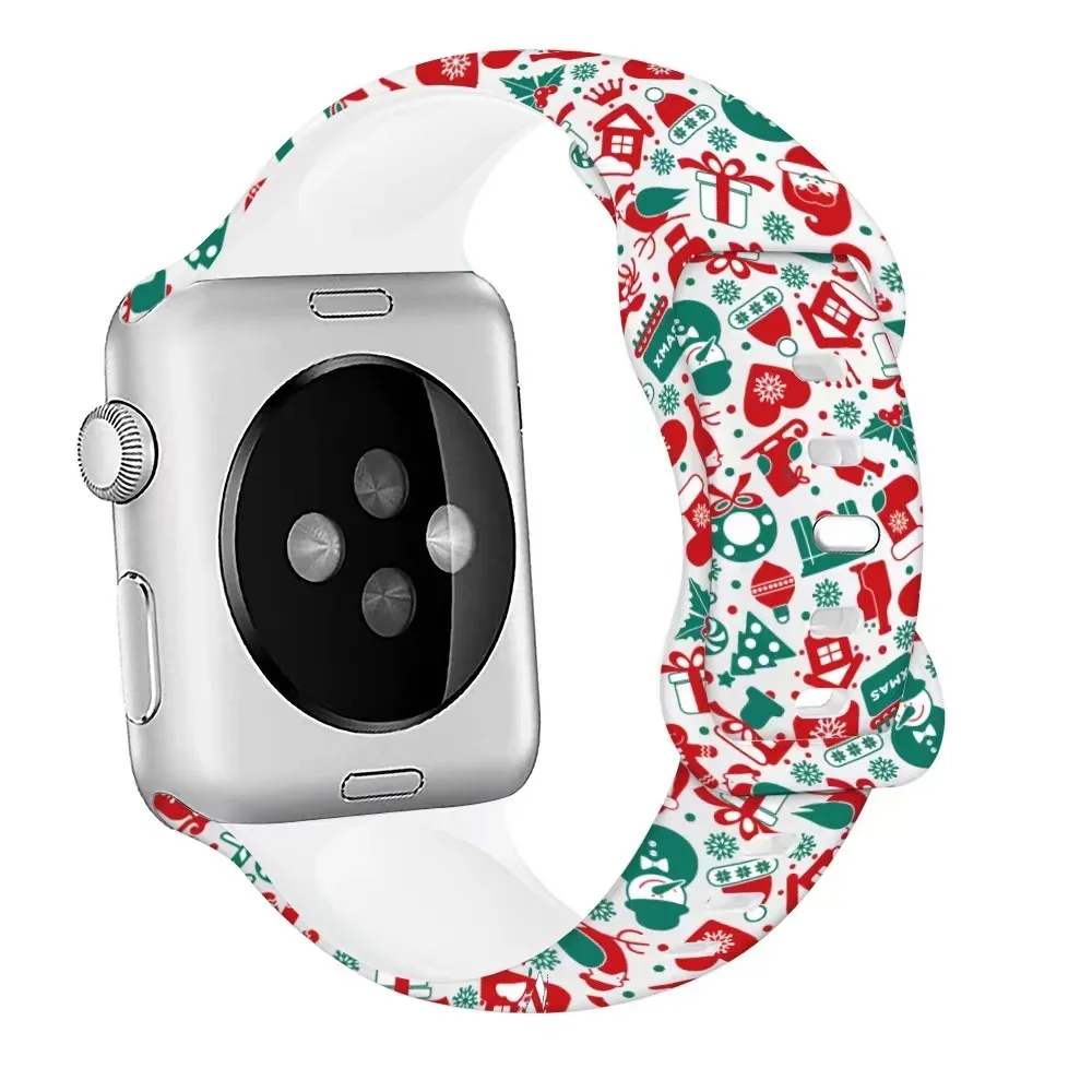 Christmas Silicone Strap for Apple Watch 10 9 8 7 46mm 45mm 41mm Ultra 49mm Bracelet Wristband IWatch 6 5 4 SE 44mm 40mm 42mm